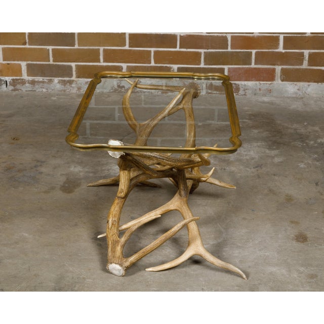 Mid 20th Century Antler and Glass Midcentury American Coffee Table with Gilded Surround For Sale - Image 9 of 12