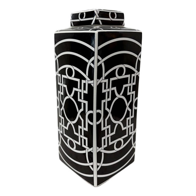 Large Art Deco Style Black & White Geometric Ceramic Ginger Jar For Sale