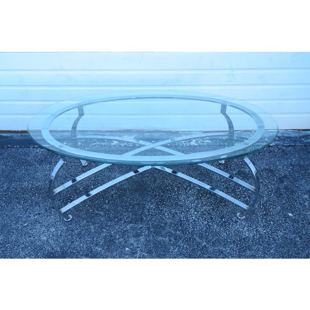 Hollywood Regency Mid Century Chrome Oval Glass Top Coffee For Sale - Image 13 of 13