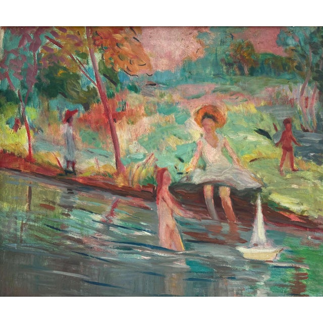French Post-Impressionist School Artist, Figures on the River, Early 20th Century, Oil on Canvas For Sale - Image 12 of 12