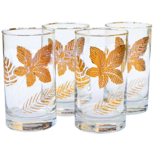 Midcentury Leaf-Patterned Glasses- Set of 4 For Sale