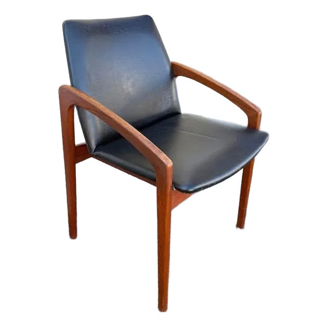 Henning Kjaernulf for Korup Danish Teak Black Vinyl Armchair, 1960s For Sale
