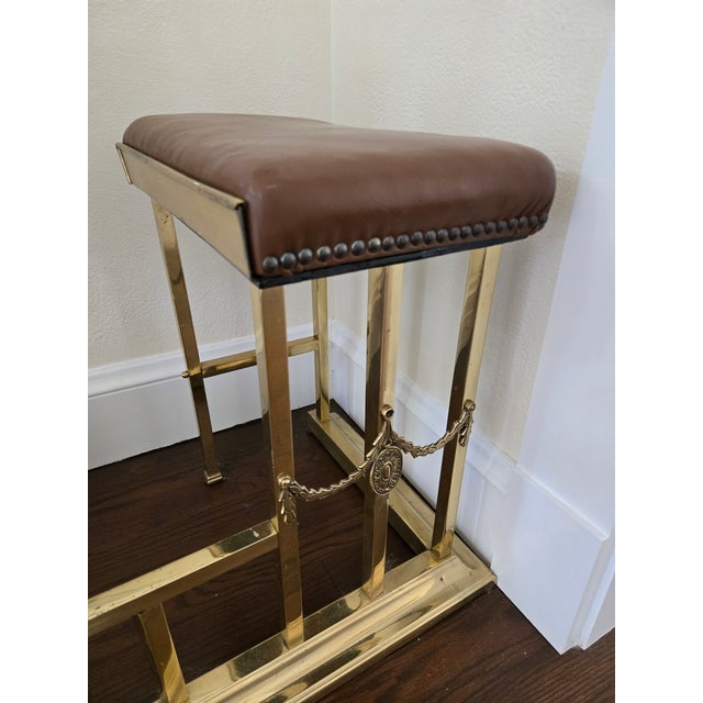 19th Century 19th Century Brass Fireplace Club Fender With Leather Upholstered Seats For Sale - Image 5 of 8