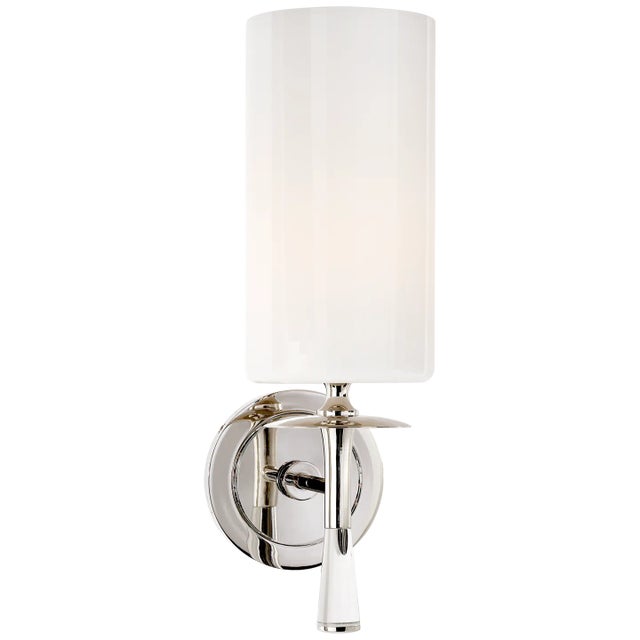AERIN for Visual Comfort Signature Drunmore Single Sconce in Polished Nickel & Crystal with White Glass Shade For Sale