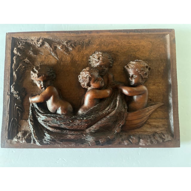 19th C. Continental Hand-Carved High Relief Putti & Boat Wood Wall Panel For Sale - Image 6 of 12