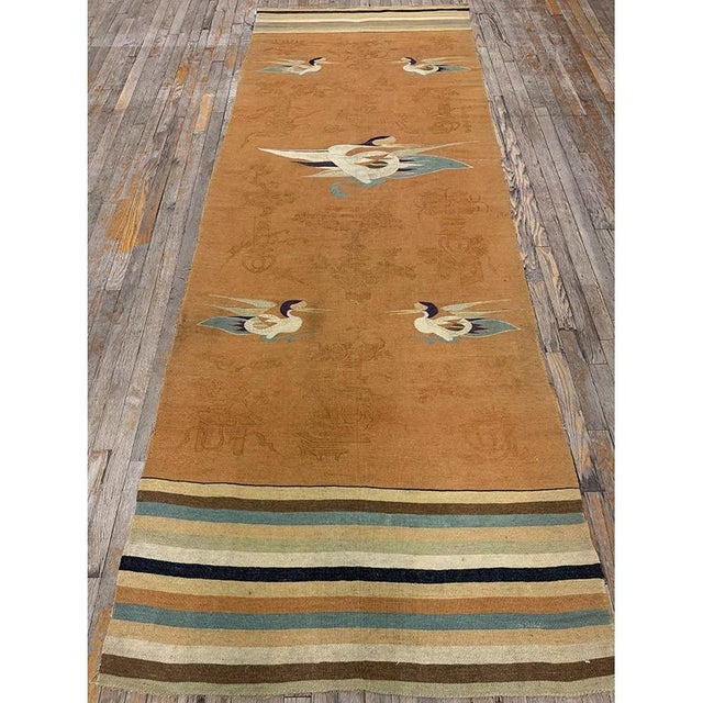 "This striking Antique Mongolian runner dates back to circa 1900 and represents a beautiful example of regional flat-weave...