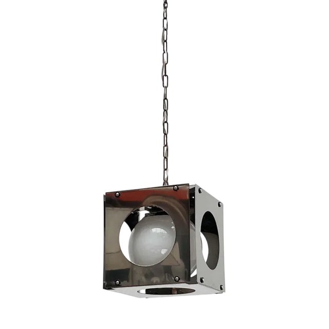 Mid-Century Modern Italian Space Age Cubo Metal and Glass Pendant Lamp from Tronconi, 1960s For Sale