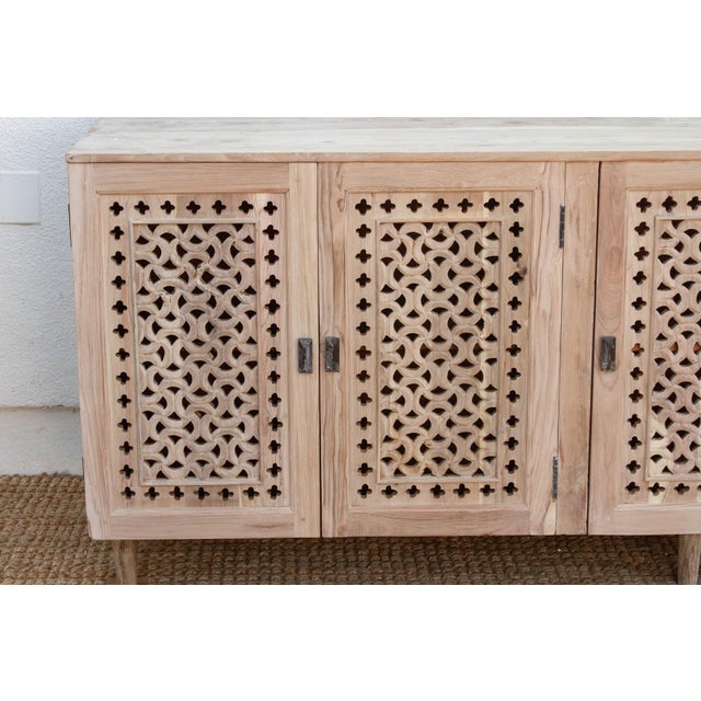 Wood Sunbleached Wood Geometric Jali 5-Door Sideboard For Sale - Image 7 of 9