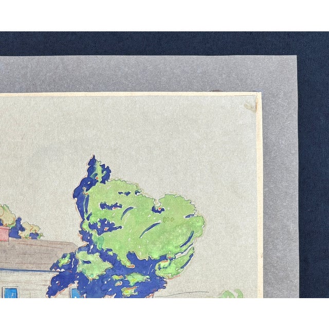 Blue Architectual Study by Indiana Artist Zeno Hodge, Ca 1940s For Sale - Image 8 of 12