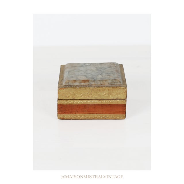 1960's Italian Florentine Gilt Wood Trinket Box With Marble Lid Inset For Sale - Image 11 of 11