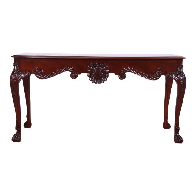 Baker Furniture Georgian Carved Mahogany Console or Sofa Table, Newly Refinished For Sale