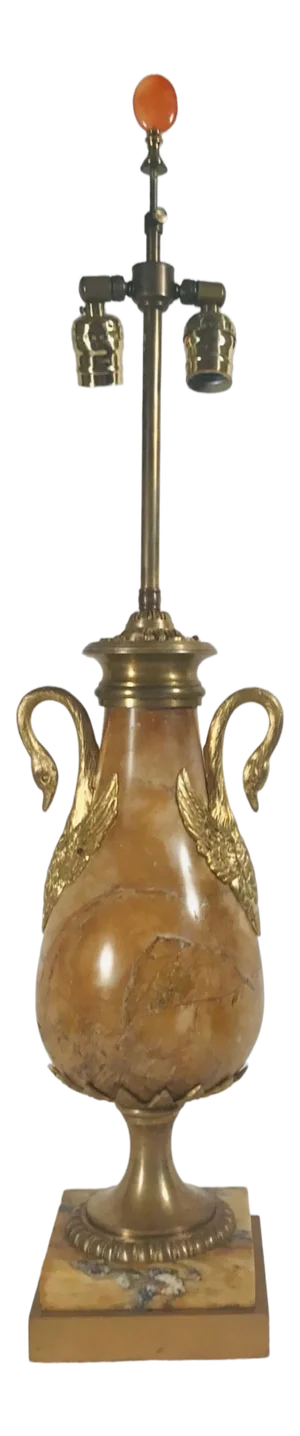 Antique French Louis XVI Style Sienna Marble and Ormolu Urn Table Lamp