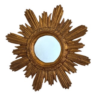 Golden Wood Sun Shaped Mirror, 1960s For Sale
