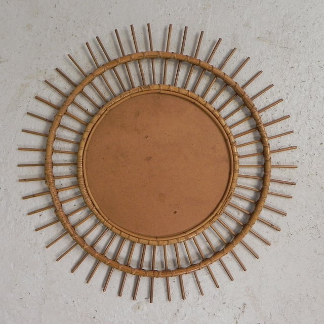 1950s Vintage Round Bamboo Mirror with Faceted Glass, 1950s For Sale - Image 5 of 10