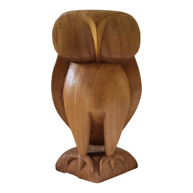 1980s Modernist Carved Wooden Owl Figure For Sale