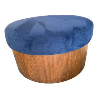 West Elm Drum Shaped Storage Ottoman, Sapphire For Sale