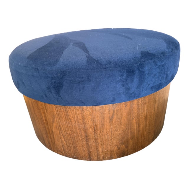 West Elm Drum Shaped Storage Ottoman, Sapphire For Sale