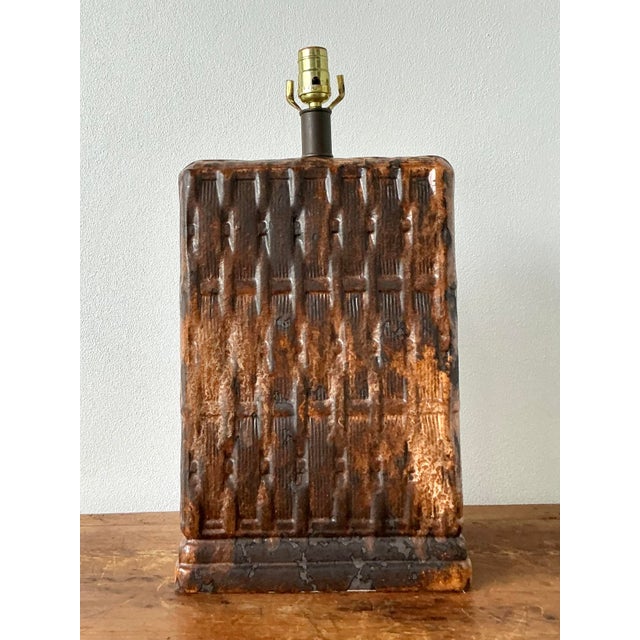 Vintage Boho Monumental Ceramic Weave Lamp For Sale In West Palm - Image 6 of 12