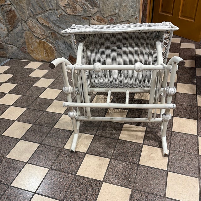 Early 20th Century Heywood Wakefield Attributed White Wicker Platform Rocking Chair For Sale - Image 12 of 12