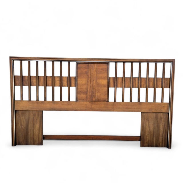 Mid-Century Modern Walnut Veneer King Headboard With Chrome Trim For Sale - Image 9 of 18