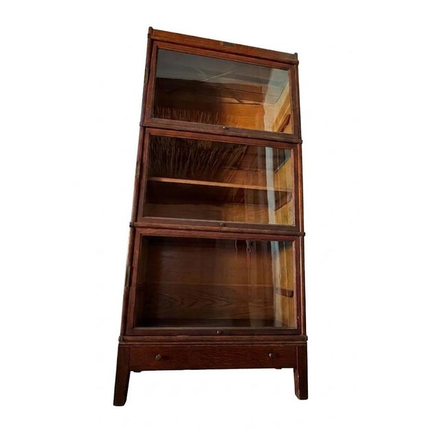 Early 20th Century Antique Globe-Wernicke Quarter-Sawn White (Tiger) Oak Barrister Bookcase With Rare Drawer Base, Grade 298 ½ For Sale - Image 5 of 10