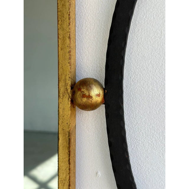 Metal Vintage Queen Anne-Style Black Wrought Iron + Gilt Metal Wall Mirror, Palladio Made in Italy, Circa 1950s For Sale - Image 7 of 10