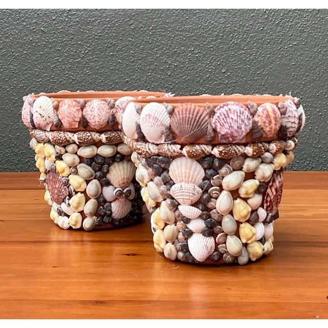 Vintage Shell Encrusted Terra Cotta Pots - A Pair For Sale - Image 11 of 12