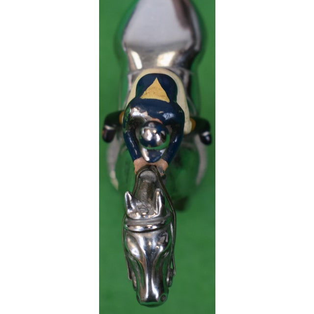 Traditional Lejeune Made in England Chrome W/ Jockey/ Racehorse Car Mascot For Sale - Image 3 of 6