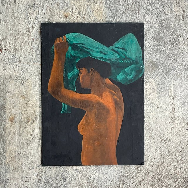 Vintage Boho Figural Oil Painting on Board For Sale In West Palm - Image 6 of 7