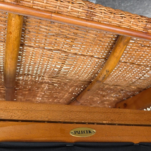 Late 20th Century Pair of Palecek Woven Rattan Wingback Lounge Chairs With Rolled Arms For Sale - Image 13 of 15