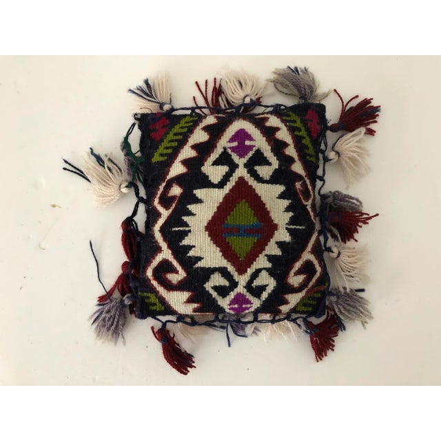 Vintage Handmade Pillow Turkish Wool Kilim With Tassels and Hearts For Sale - Image 4 of 4