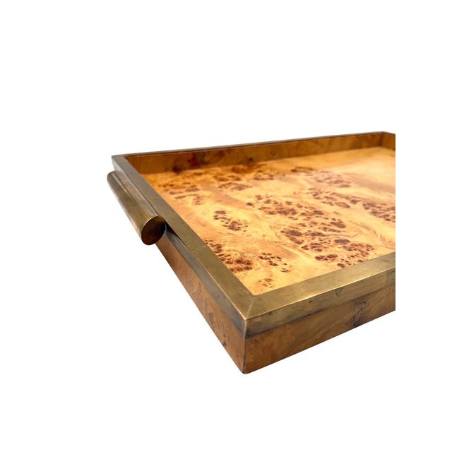 Hollywood Regency Brass and Burl Tray, Italy, 1970s For Sale - Image 9 of 15