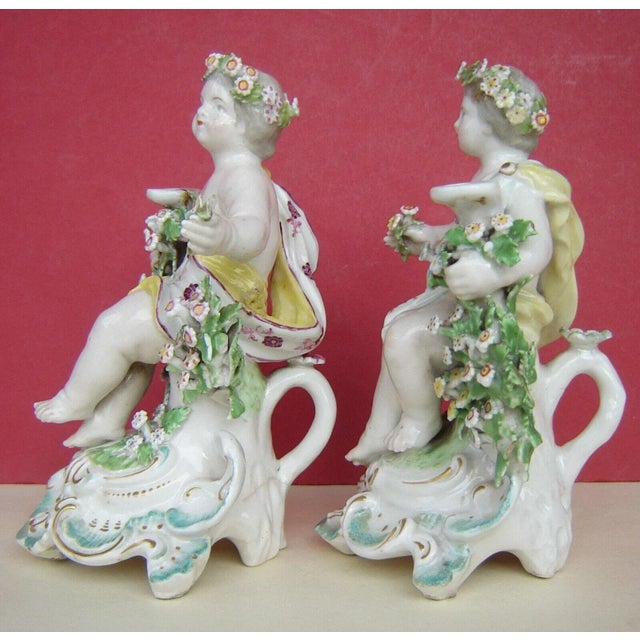 Antique 18th Century Georgian Derby Porcelain Cherub Candlesticks - a Pair For Sale - Image 4 of 12