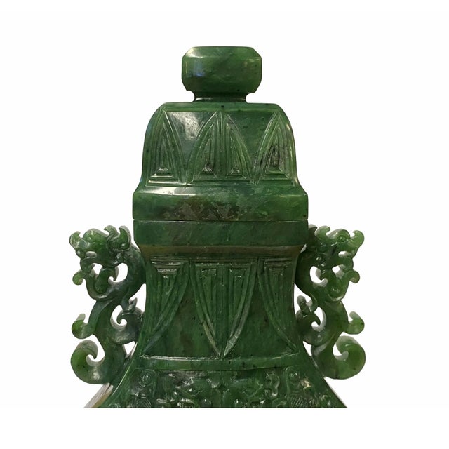 Green Natural Green Jasper Stone Carved Dragon Accent Flask Display Vase For Sale - Image 8 of 9