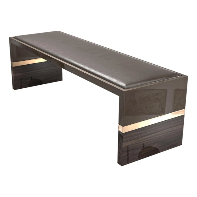 "Galeone" Bench With Stainless Steel, Walnut and Bronze Details For Sale