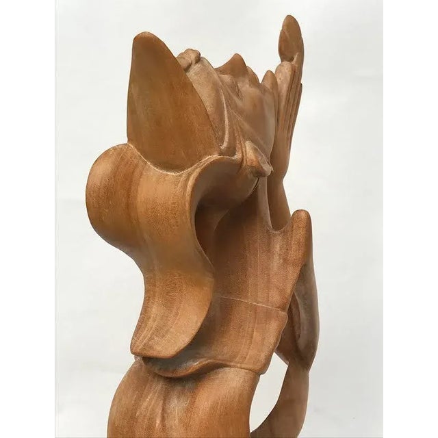 Vintage Modernist Figural Tropical Wood Carving Woman Prayer Offering Bali Circa.1950 For Sale In New York - Image 6 of 10