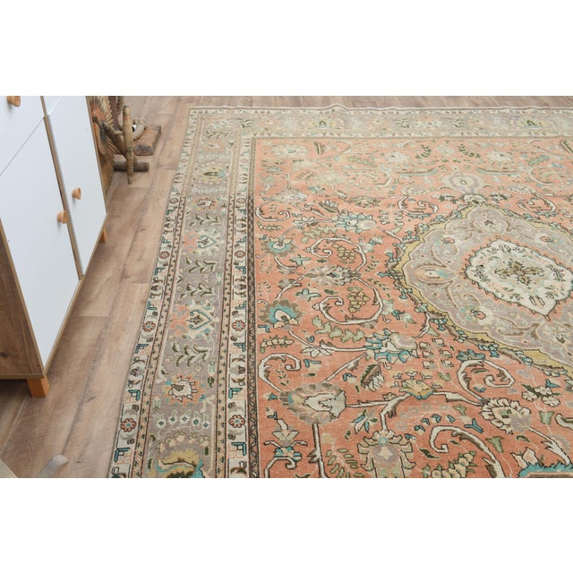 Orange 1970s Vintage Persian Handmade Wool Cotton Orange Area Rug For Sale - Image 8 of 11