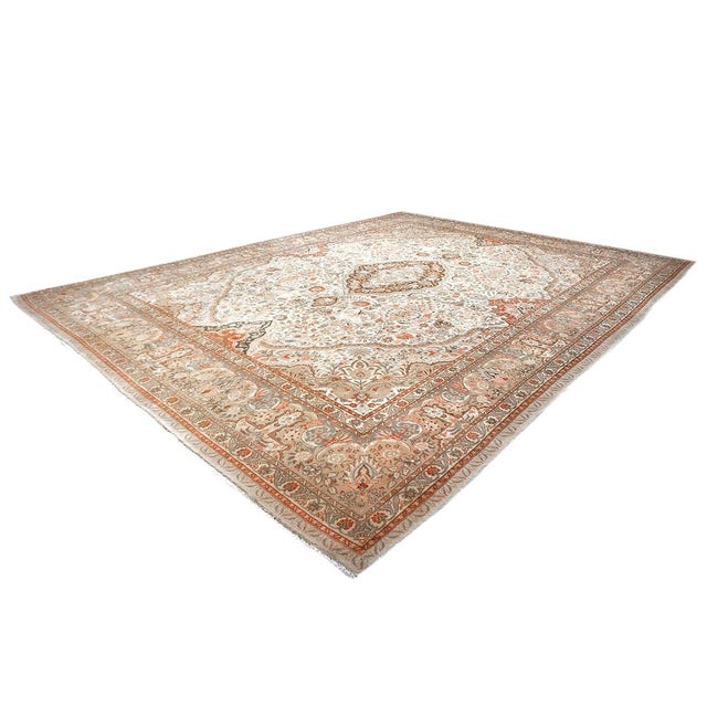 1940s Antique Persian Tabriz Wool 10x13 Tan, Red and Ivory Handmade Area Rug #9902412 For Sale - Image 5 of 8