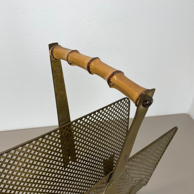 Brass and Bamboo Magazine Holder in the style of Carl Auböck, Austria, 1950s For Sale - Image 9 of 18
