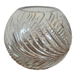 Vintage Cut Crystal Fish Bowl / Vase - Heavy Swirl Cut Glass Decorative Bowl For Sale