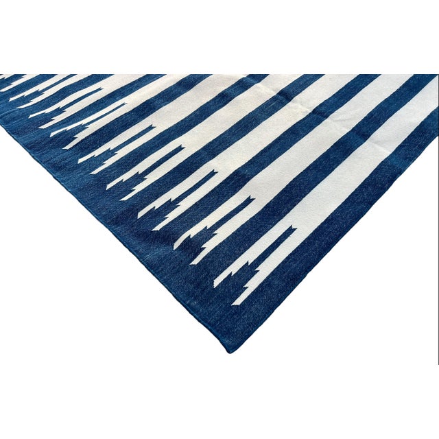Not Yet Made - Made To Order Handwoven Cotton Area Flat Weave Rug Vegetable Dyed Indigo Blue and White Striped Dhurrie - 5'x7' For Sale - Image 5 of 10