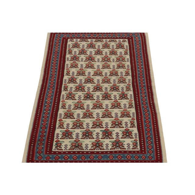 Tribal Vintage Persian Senneh Kilim Rug in Beige With Red, and Green Tribal Patterns For Sale - Image 3 of 8