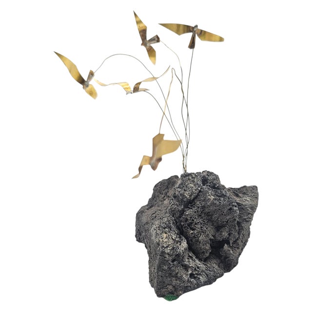 Brutalist Brass Bird Sculpture on Lava Rock — Mid-Century Studio Metalwork For Sale - Image 4 of 13