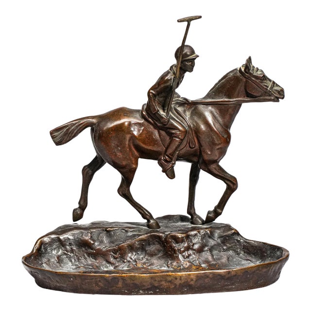 Antique Austrian Bronze Horse Polo Player Statue Sculpture Catchall Equestrian Desk Jewelry Dresser Home Decor For Sale
