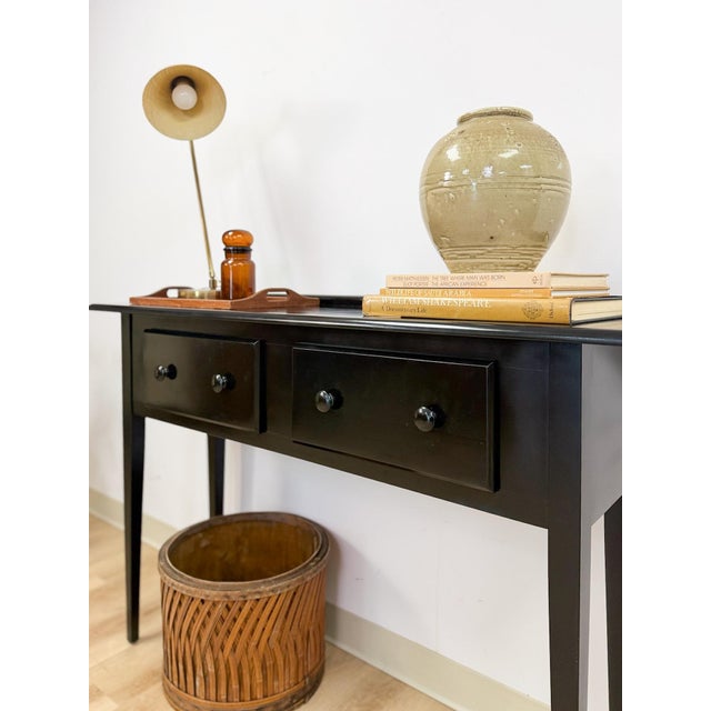 Black Nichols and Stone Solid Black Wood Console Two Drawers Modern Transitional For Sale - Image 8 of 16