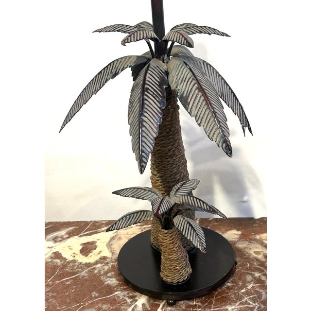 Brown Late 20th Century Pair of British Colonial Style Tole and Rope Double Palm Tree Lamps For Sale - Image 8 of 12