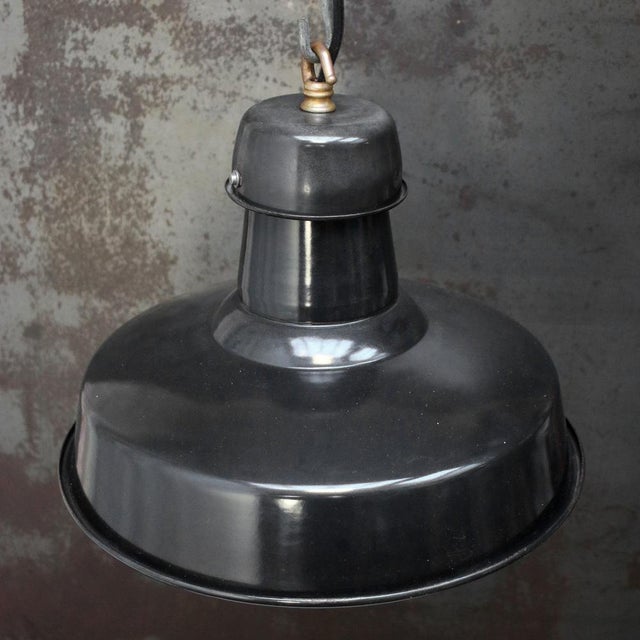 Industrial Vintage French Industrial Black Enamel Pendant Light from GAL For Sale - Image 3 of 5