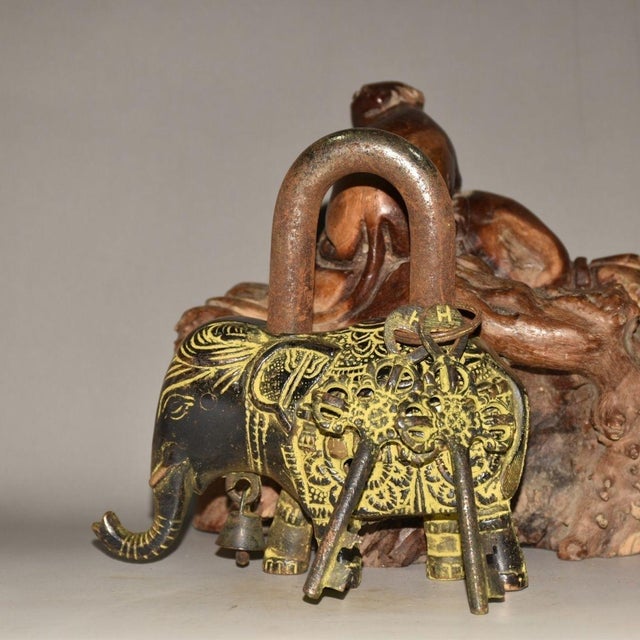 Vintage Nepalese Brass Elephant Padlock / Sculpture For Sale - Image 9 of 9