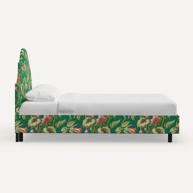 Not Yet Made - Made To Order Red from Scalamandre crafted by Cloth & Company Geneva King Platform Bed, Green Tropical Flora For Sale - Image 5 of 7