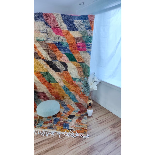 Handmade Moroccan Boujaad Rug, Rainbow Diagonal Chevron, 9' X 6'4" For Sale - Image 4 of 16